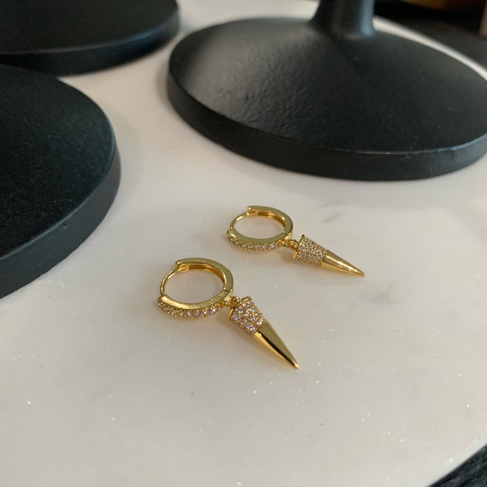 Gold & CZ spike huggie hoop earrings